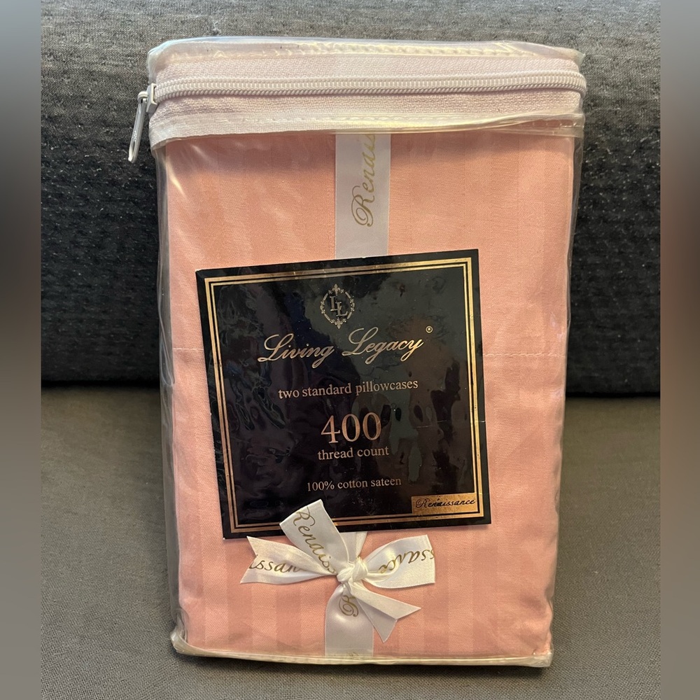 100% cotton sateen 400 thread count pair of standard pillowcases Living Legacy